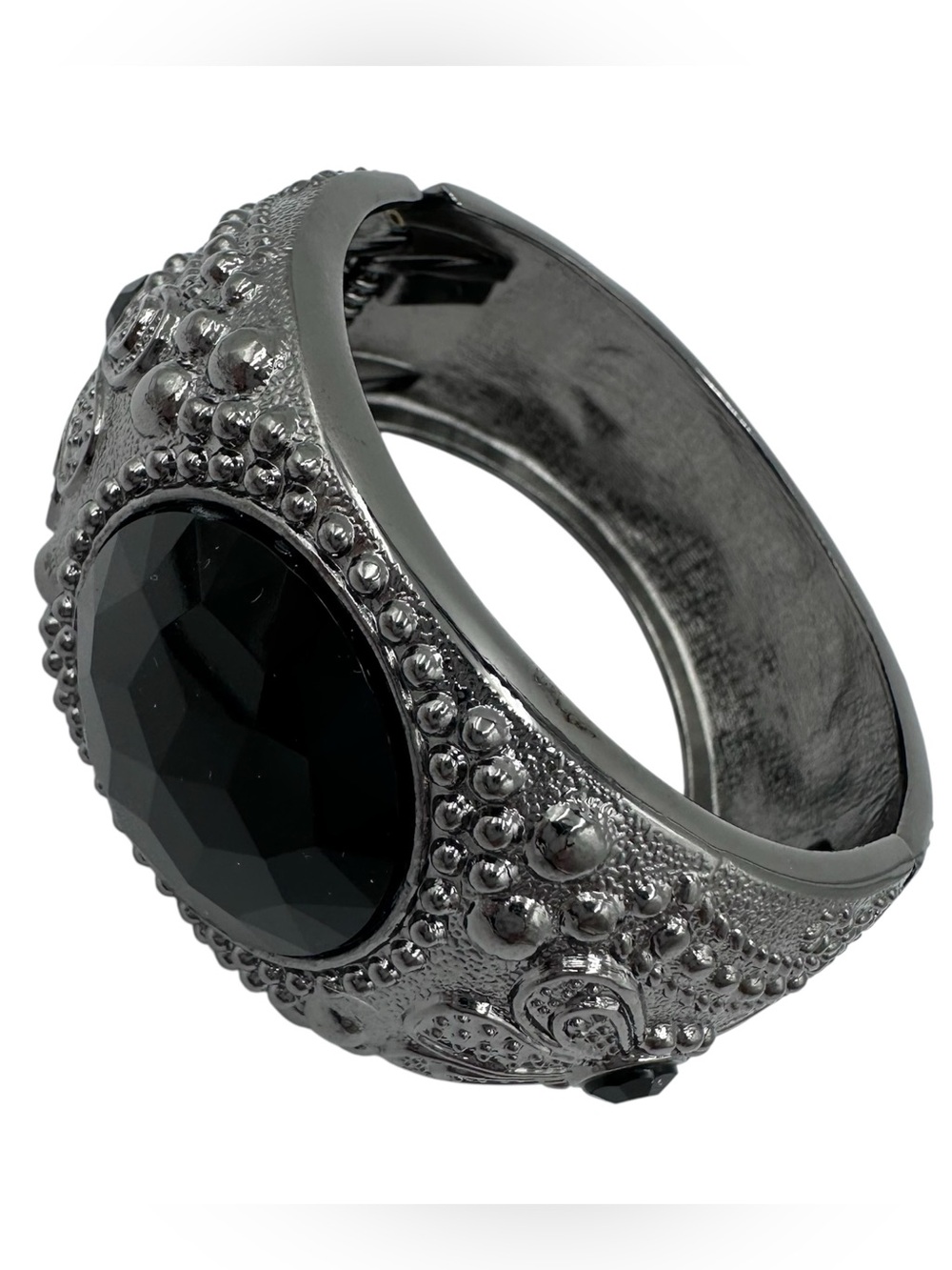 Chunky Gun Metal Grey with Black Center Hinged Bangle Bracelet